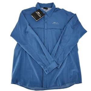 GRUNDÉNS Blue Technical Fishing Button-Up Shirt Outdoor Performance l